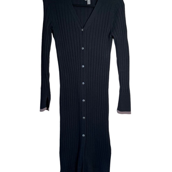 Michael Stars Black Long Sleeve Ribbed Duster Long Cardigan XS Anthropologie - Picture 2 of 12